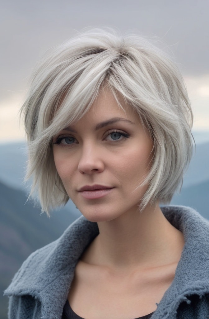25. Icy Blonde Textured Bob Shag