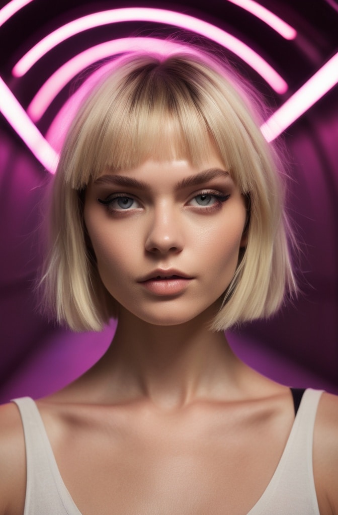59. Precision-Cut Blonde Shag with Geometric Fringe