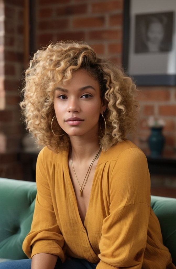 4. Curly Blonde Shag with Curtain Bangs
