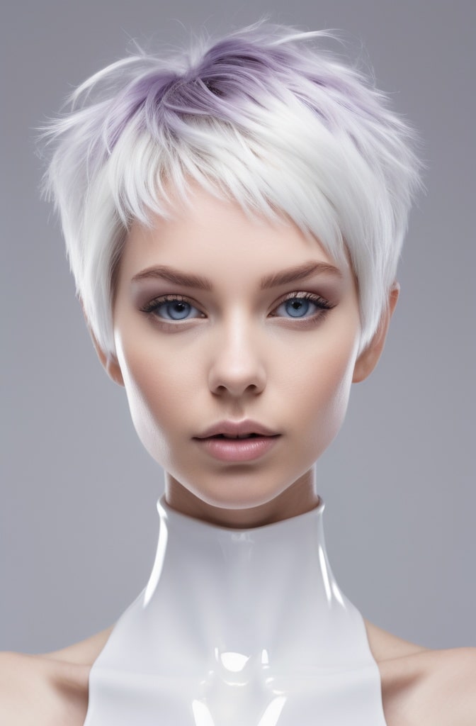 50. Ethereal Platinum Pixie Shag with Elongated Nape