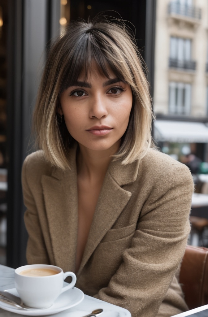 8. Rooty Blonde Shag with Heavy Fringe