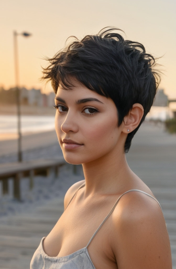 16. Feathered Pixie for Thick Hair