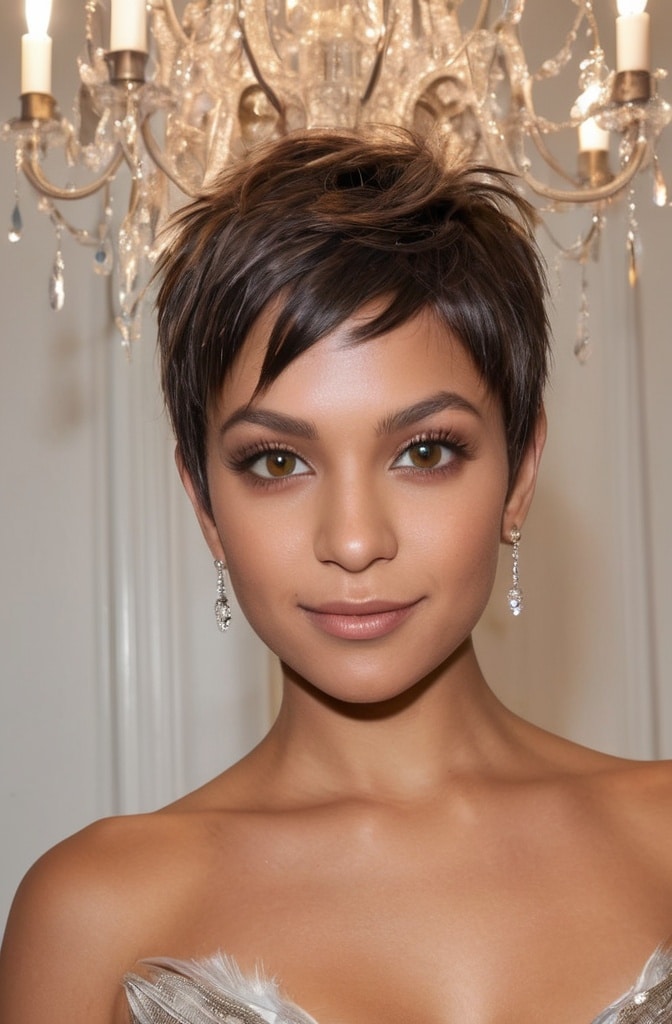54. Feathered Pixie with Chandelier Layers