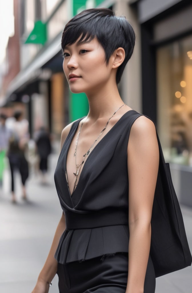6. Feathered Pixie with Long Bangs