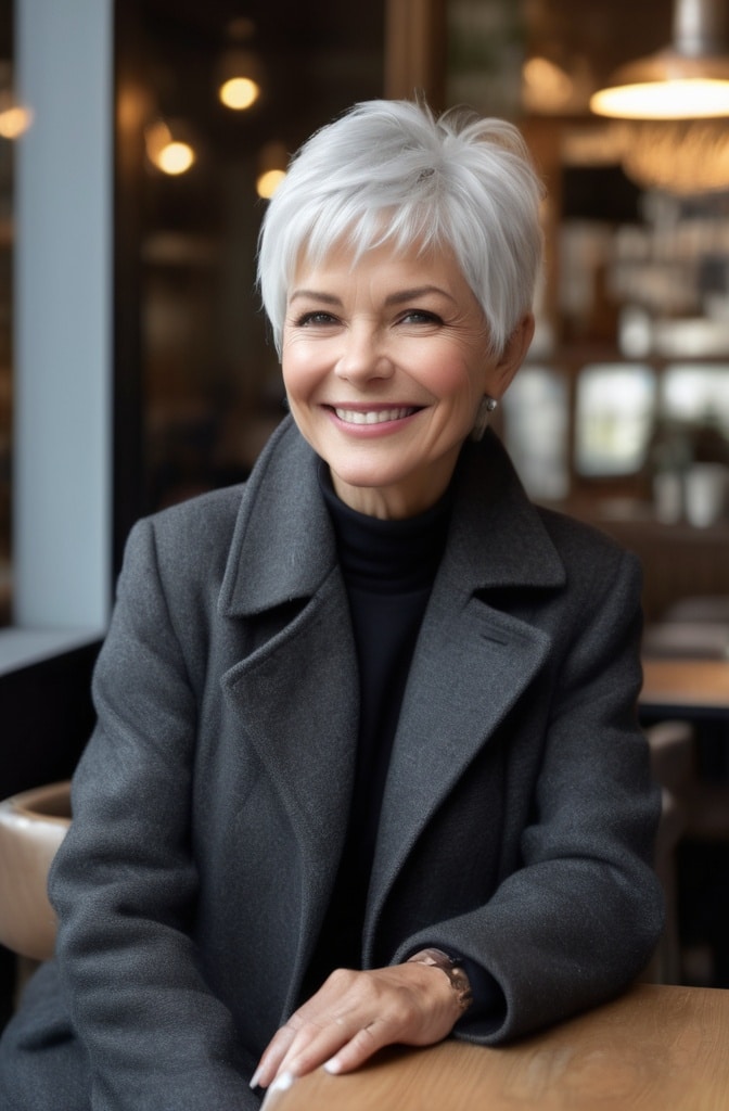 25. Grey Shaggy Pixie for Older Women