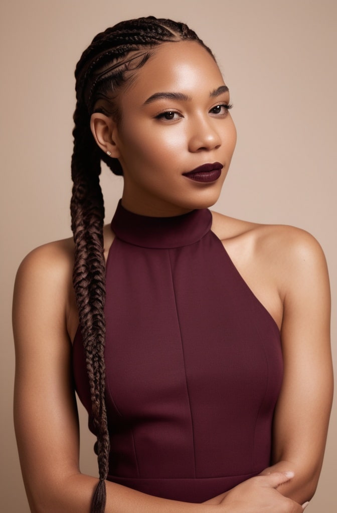 13. Burgundy Knotless Braids