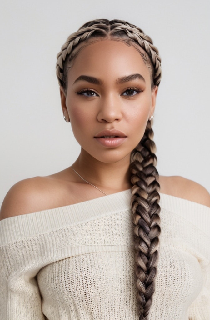 21. Knotless Braids with Money Piece Highlights