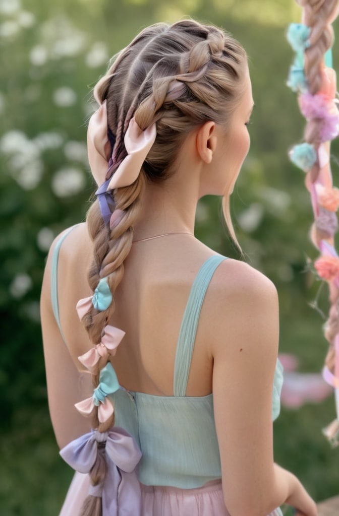25. Knotless Braids with Ribbon Accents