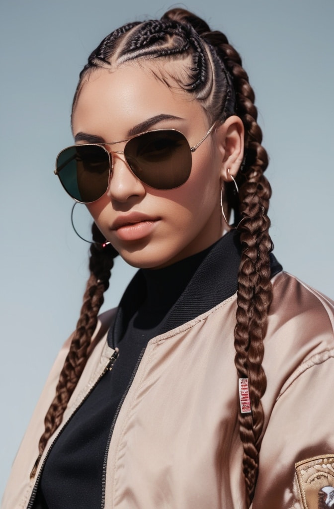 37. Knotless Braids with Cornrow Accent