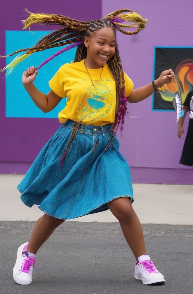 5. Knotless Braids with Colorful Strings