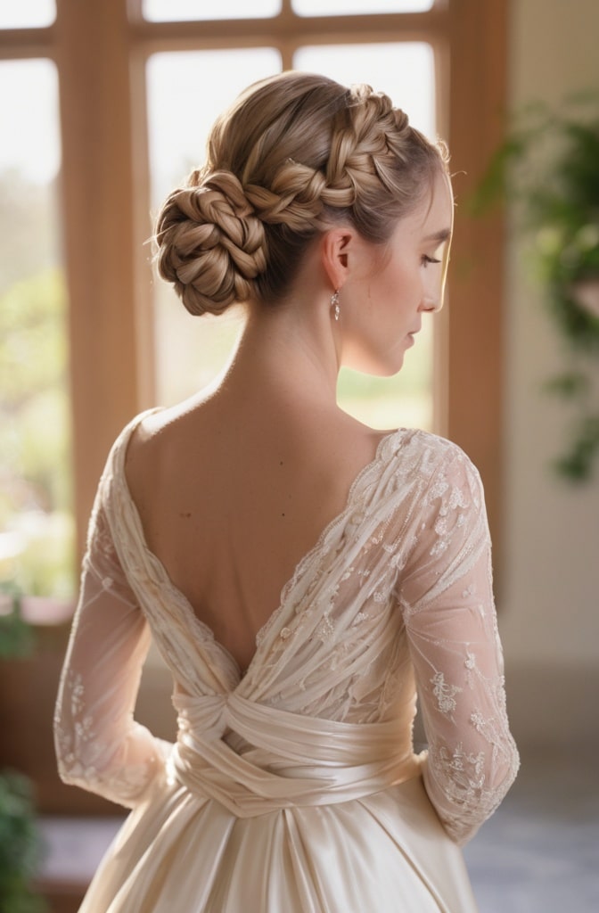50. Knotless Braids with Woven Ribbon Updo