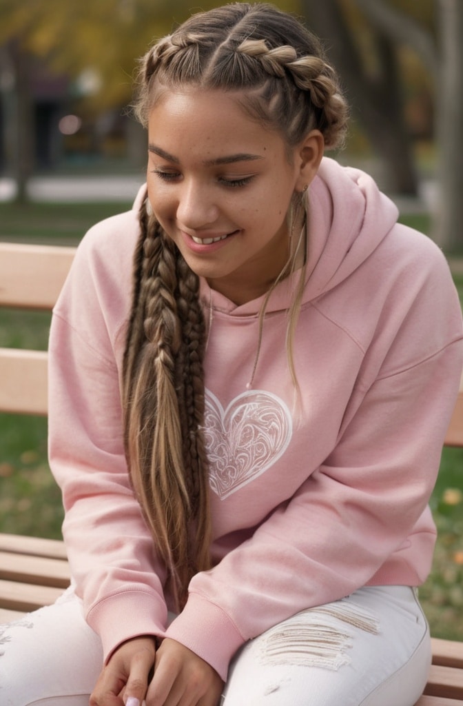 7. Knotless Braids with Heart-Shaped Parting