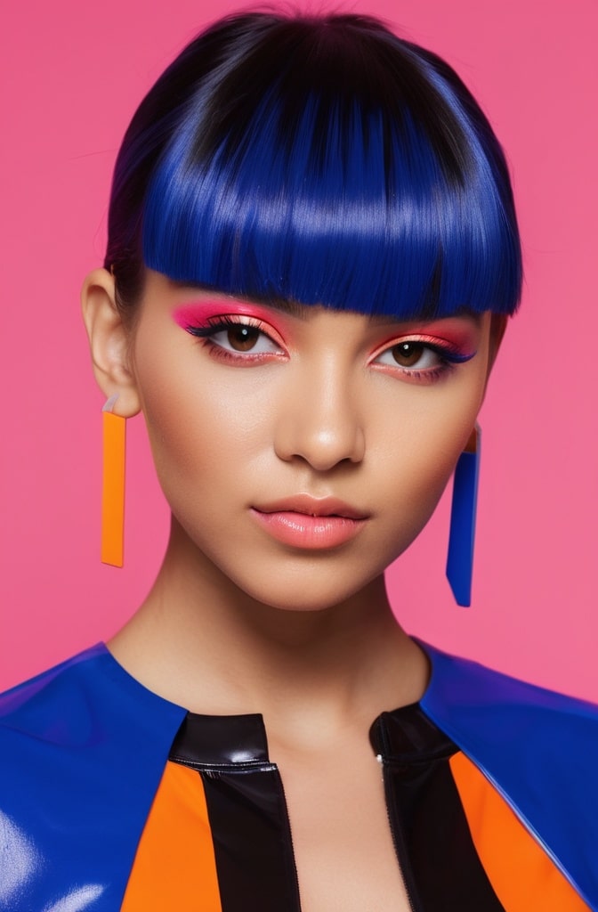 34. Asymmetric Color Block Bangs