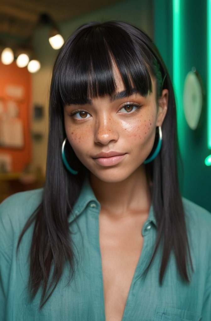 42. Asymmetric Peekaboo Highlight Bangs