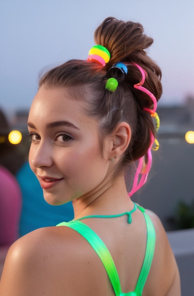 22. Bubble Ponytail with Colored Elastics